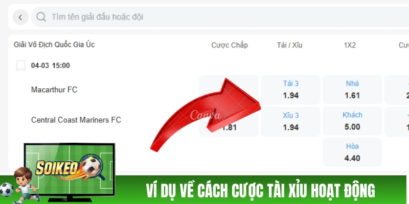 Ví dụ về cách cược tài xỉu hoạt động trong bóng đá