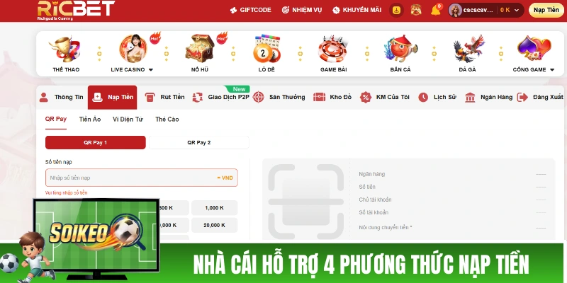 RICBET - Thương Hiệu Nhà Cái 15 Năm Tuổi Liệu Còn Đứng Vững? Nhà cái hiện đang hỗ trợ 4 cách thức nạp tiền